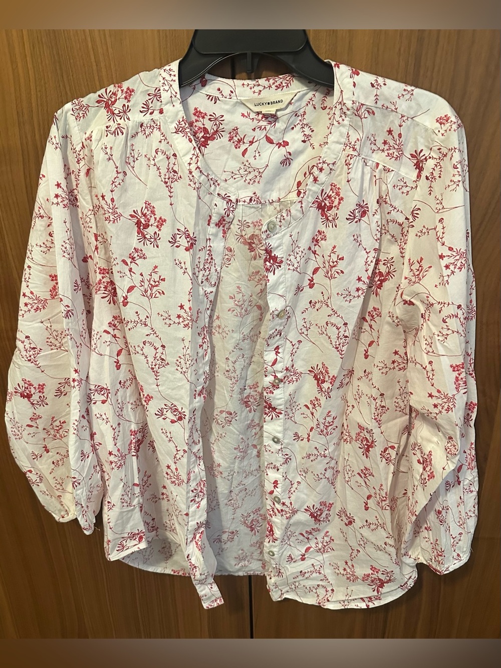 Lucky Brand White Button-Down Shirt with Red Botanical Print